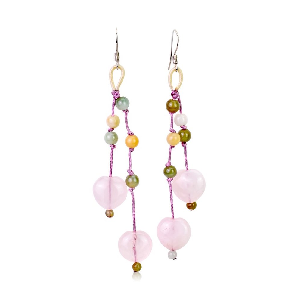 Stunning Rose Quartz Hearts Gemstone Earrings